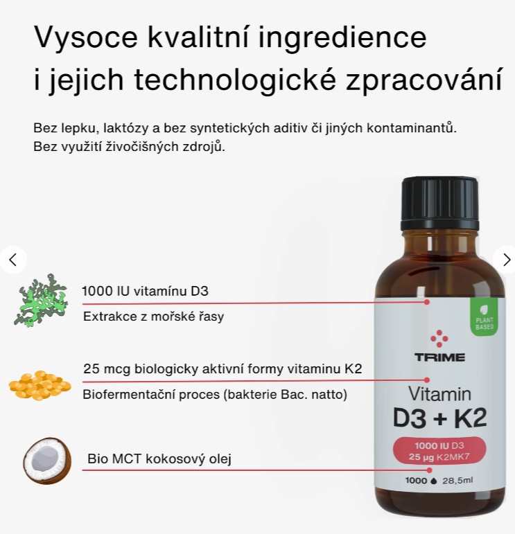 Kvalitní vitamin D3+K2 Trime