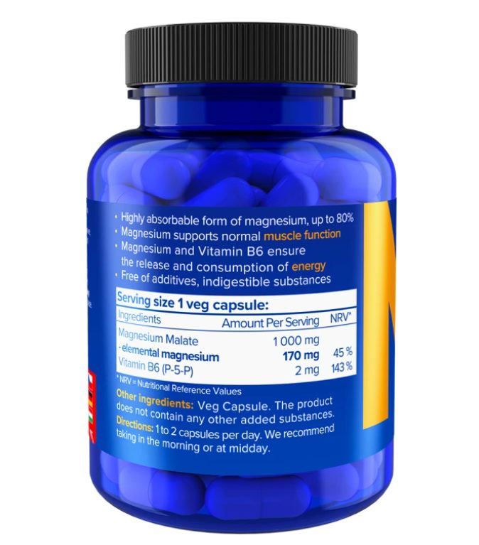NATIOS Magnesium Malate 1000 mg + B6, 90 veg. kapslí