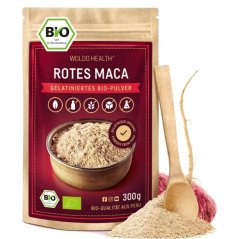 WoldoHealth Maca červená prášek BIO 300 g (hormonální rovnováha, odolnost, plodnost, energie)