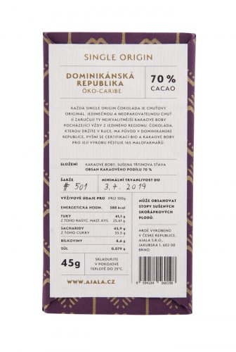 DOMINIKÁNSKÁ REPUBLIKA ÖKO-CARIBE 70% Ajala čokoláda (single origin) BIO