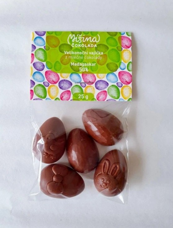 Míšina čokoláda Velikonoční vajíčka zelená, modrá, růžová 25 g