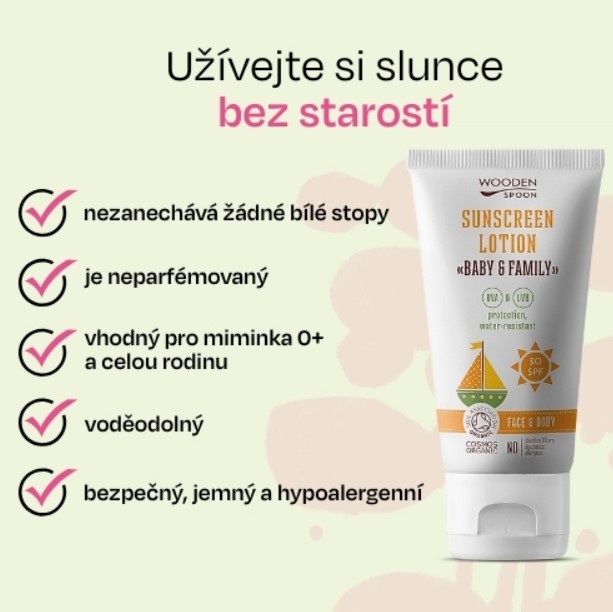 Wooden Spoon Opalovací tělové mléko v tubě Baby & Family SPF 30, 150 ml