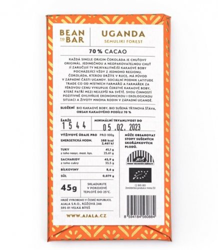 UGANDA 70% (single origin) Ajala čokoláda BIO