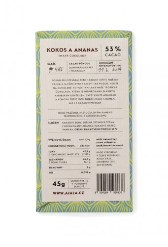 KOKOS A ANANAS 53% Ajala čokoláda