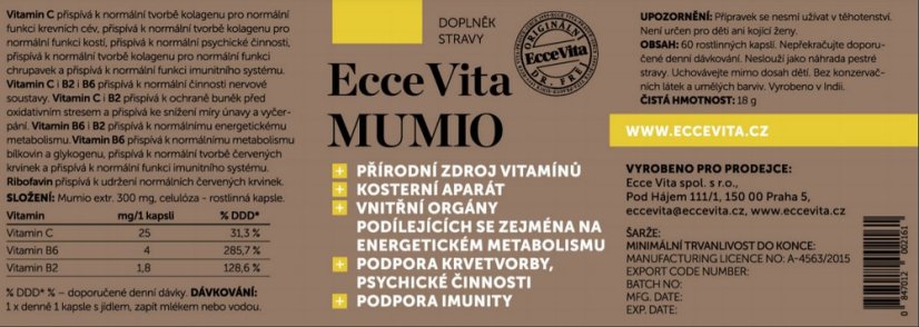 Ecce Vita MUMIO - celková posila, 60 kapslí