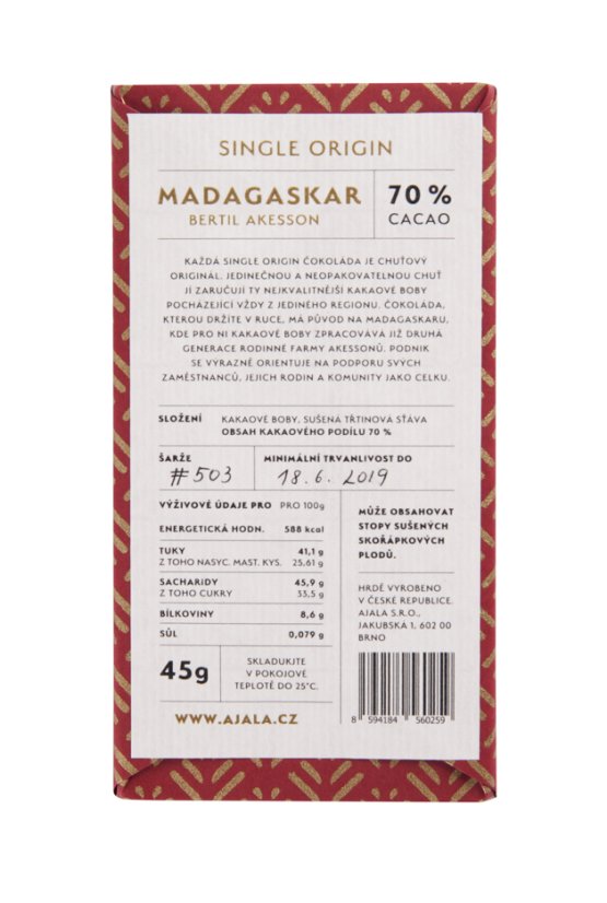 Ajala 70% čokoláda Madagaskar Akesson 45 g