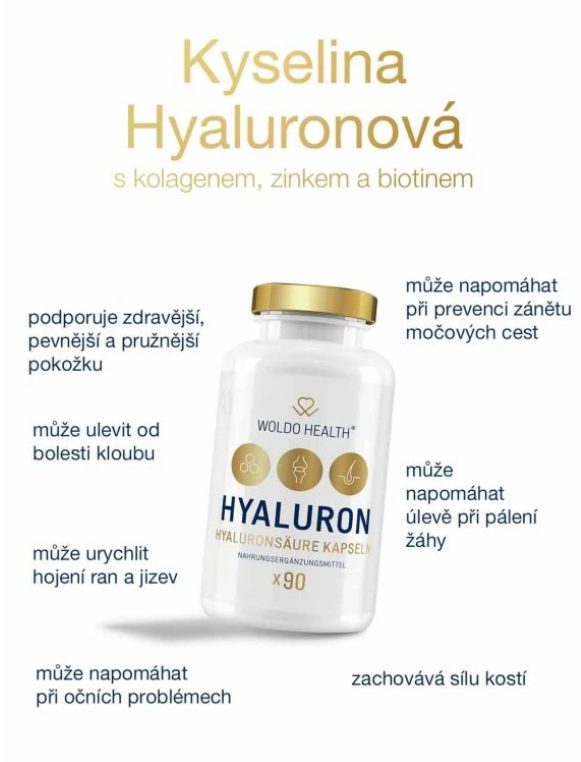WoldoHealth Kyselina hyaluronová (se zinkem, kolagenem a biotinem) 90 kapslí