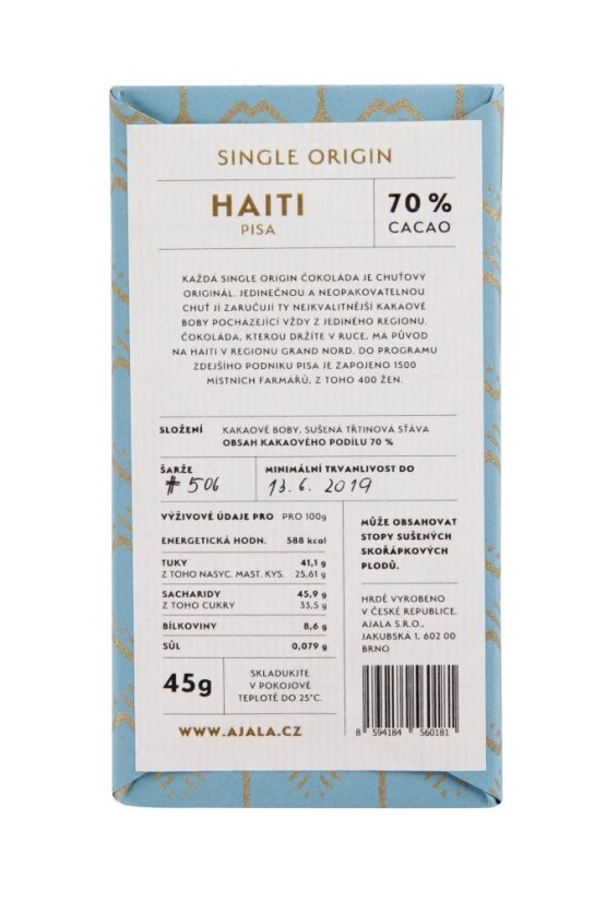 Ajala 70% čokoláda Haiti Pisa BIO 45 g