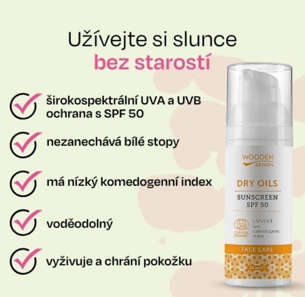 Wooden Spoon Opalovací krém na obličej s nízkým komedogenním indexem SPF 50, 50 ml