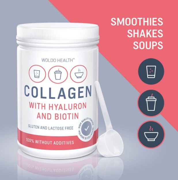 WoldoHealth Kolagen z pastvin s kyselinou hyaluronovou a biotinem 500 g
