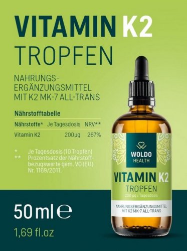 Vitamin K2-MK7 v MCT oleji 50 ml: 200 μg vit. K2-MK7 v dávce, vegan - Woldohealth