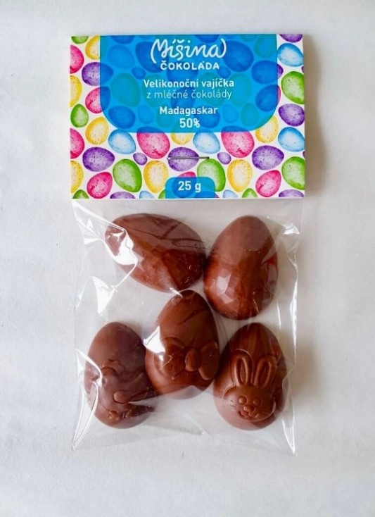 Míšina čokoláda Velikonoční vajíčka zelená, modrá, růžová 25 g