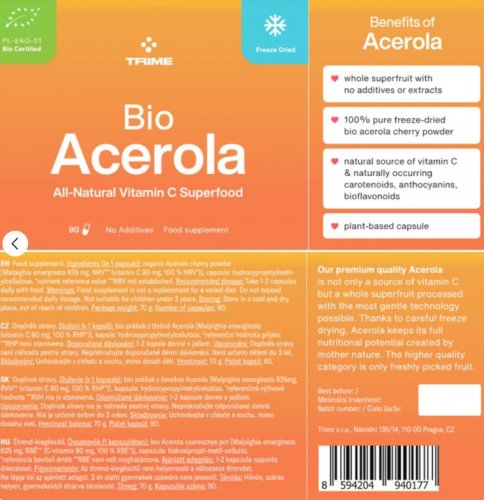 Trime BIO Acerola 90 kapslí (přírodní celistvý vitamin C)