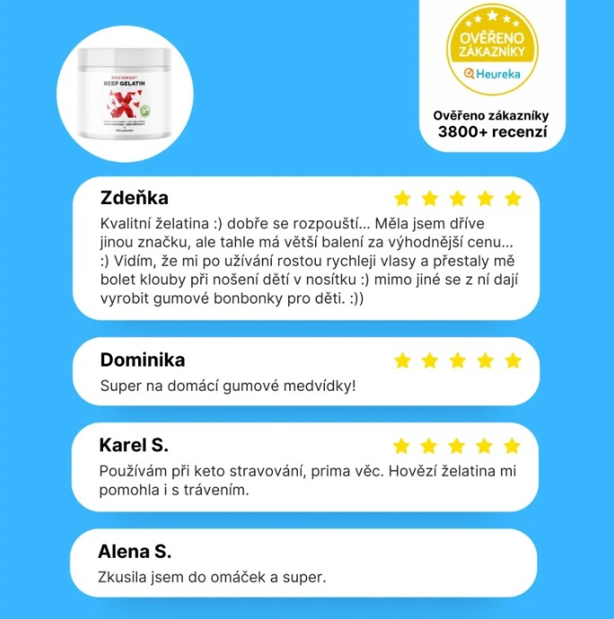 BrainMax Beef Gelatin, Grass-fed hovězí želatina, 500 g