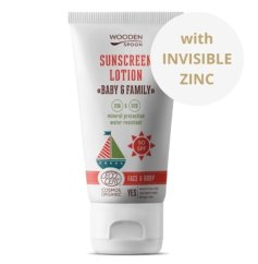 Wooden Spoon Opalovací tělové mléko v tubě Baby & Family SPF 50, 150 ml