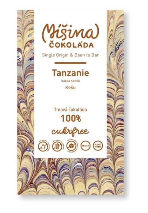 Míšina čokoláda CUKRFREE Tmavá čokoláda 100% Tanzanie s kešu 60 g